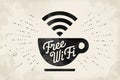 Poster with cup of coffee and text Free WiFi Royalty Free Stock Photo