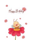 Poster with cute bee, flowers and hunny isolate on a white background