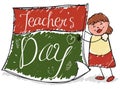 Happy Female Educator Holding a Calendar Paper for Teachers` Day, Vector Illustration