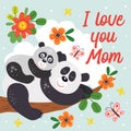 Poster with cute panda mother and baby