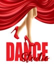 Poster for the dance studio with female legs in red shoes and skirt billowing. Vector illustration Royalty Free Stock Photo