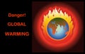 Poster Danger! Global warming with globe on fire