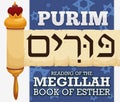 Starry Background and Holy Scroll of Esther for Purim Celebration, Vector Illustration