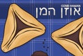 Hamantaschen Cookies or Haman Ears over Tablecloth for Purim Celebration, Vector Illustration