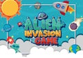Poster design for alien invasion game with aliens in background