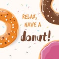 Poster design with colorful glossy tasty donuts