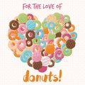 Poster design with colorful glossy tasty donuts