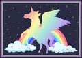 Poster design with colorful unicorn and rainbow