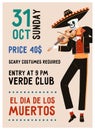 Poster design for Day of Dead, El Dia de los Muertos party. Mexican Death holiday flyer, inviting card, vertical ads