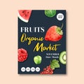 Poster design with Fruits-theme, creative watercolor vector illustration template Royalty Free Stock Photo