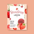 Poster design with Fruits-theme watercolor, creative pink moody vector illustration template