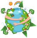 Poster design for happy earth day with big hands hugging earth Royalty Free Stock Photo