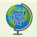 Poster design for happy earth day with globe on grid paper Royalty Free Stock Photo