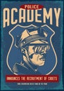 Poster design with illustration of a policeman on vintage background