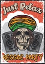 Poster design with illustration of a rasta`s skull on vintage background Royalty Free Stock Photo