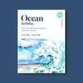 Poster design with sealife-theme, creative watercolor vector illustration template waves idea Royalty Free Stock Photo