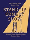 Poster design for a stand-up comedy show. Flyer and advertisement.