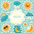 Poster design template with cartoon illustrations of funny weather symbols Royalty Free Stock Photo