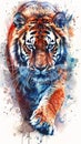 Poster design on tiger closeup in watercolor style