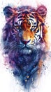 Poster design on tiger closeup in watercolor style