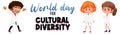 Poster design for world day cultural diversity with kids Royalty Free Stock Photo