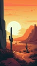 Desert Landscape Poster With Cactus Royalty Free Stock Photo