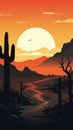 Desert Landscape Poster With Lone Cactus Silhouette Royalty Free Stock Photo