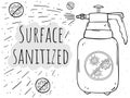 A poster disinfectant spray eliminates viruses. Surface sanitized.