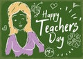 Doodle Drawing with Female Educator Design for Teachers` Day, Vector Illustration