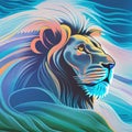 Poster Electric lion head. AI render Royalty Free Stock Photo