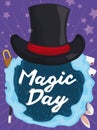 Hat over Vortex full of Magic Tricks for Magic Day, Vector Illustration