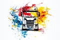 Poster of epic Heavy Duty Truck in minimalist abstract multicolour illustration