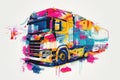 Poster of epic Heavy Duty Truck in minimalist abstract multicolour illustration