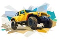 Poster of epic offroad car in minimalist abstract multicolour illustration