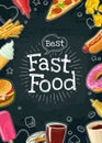 Poster fast food. Vector color flat illustration on dark background Royalty Free Stock Photo