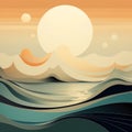 Art Nouveau-inspired Sunset Seascape Abstract In Beige Modernism Style