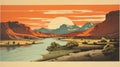 Bold Lithographic Sunset: A Postcard Of Badlands National Park