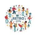 Retro party. Vector poster. Retro style illustration. Music and dance in retro style. Jazz musicians and dancers. Royalty Free Stock Photo