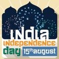 Poster with Fireworks to Celebrate Independence Day of India, Vector Illustration