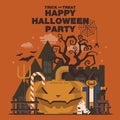 Poster, Flat banner or background for Halloween Party Night.Pump