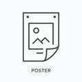 Poster flat line icon. Vector outline illustration of marketing banner. Black thin linear pictogram for billboard