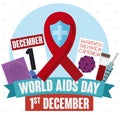 Red Ribbon, Calendar and Protection Methods in World AIDS Day Celebration, Vector Illustration Royalty Free Stock Photo