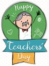 Senior Cute Educator Celebrating a Happy Teachers` Day, Vector Illustration