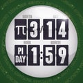 Flip Clock inside Pin with the Time for Pi Day, Vector Illustration