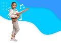 Poster flyer brochure cover layout design template in A4 Size, Happy Asian child girl play ukulele