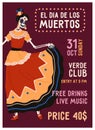 Poster, flyer design for Dia de los Muertos, Day of Dead. Mexican death holiday party, vertical promotion banner