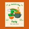 Poster, flyer, invitation to a St. Patrick\'s Day party. Leprechaun, rainbow, pot of gold