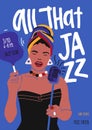 Poster or flyer template for jazz music performance with African American female singer, woman vocalist or soloist with Royalty Free Stock Photo