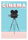 Poster or flyer template for professional cinema show time or movie premiere with film camera standing on tripod Royalty Free Stock Photo