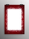 Poster Frame Falling Snow. Red Background. Royalty Free Stock Photo